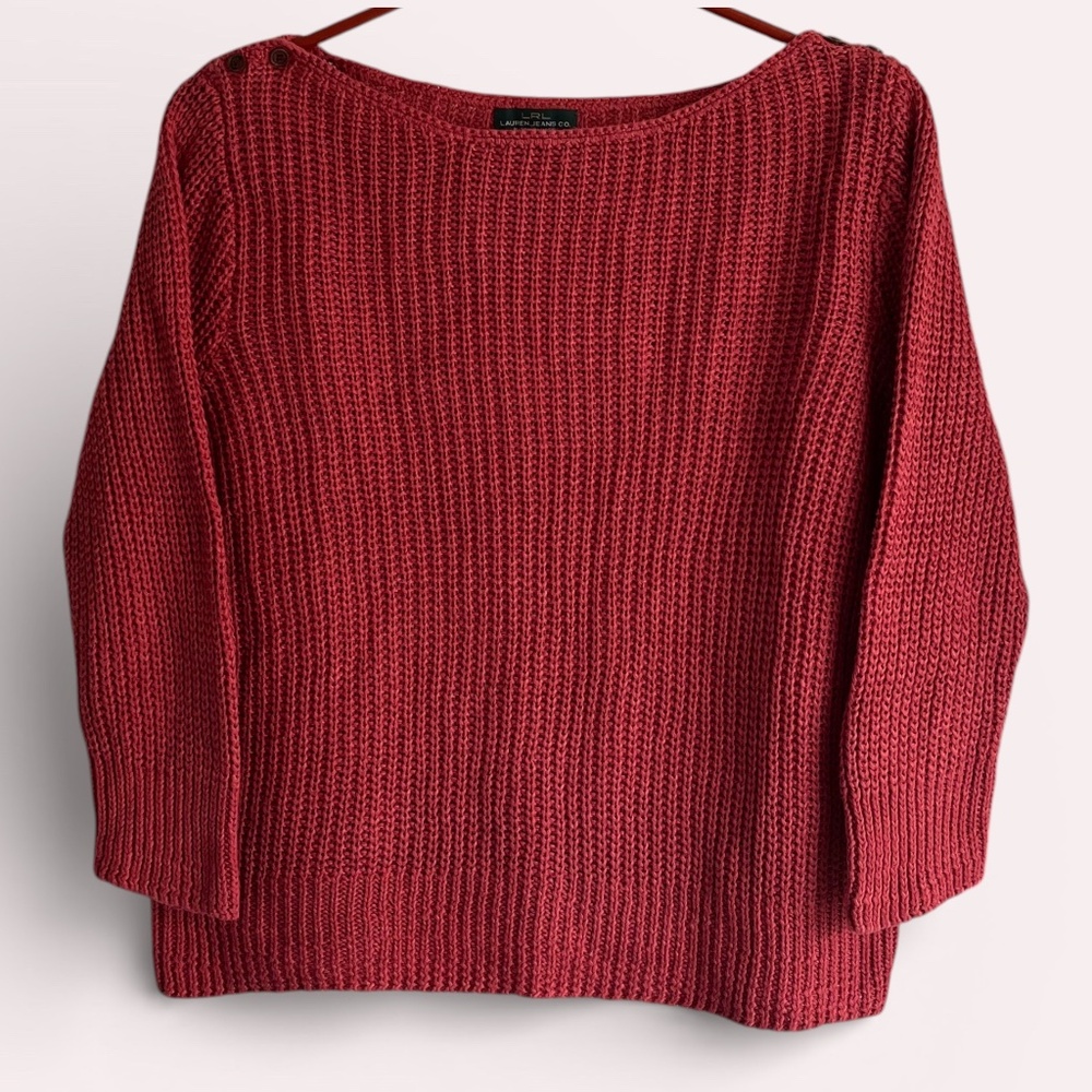 LRL Lauren Jeans Co Boatneck Deep Rose Linen Cotton Sweater Size L